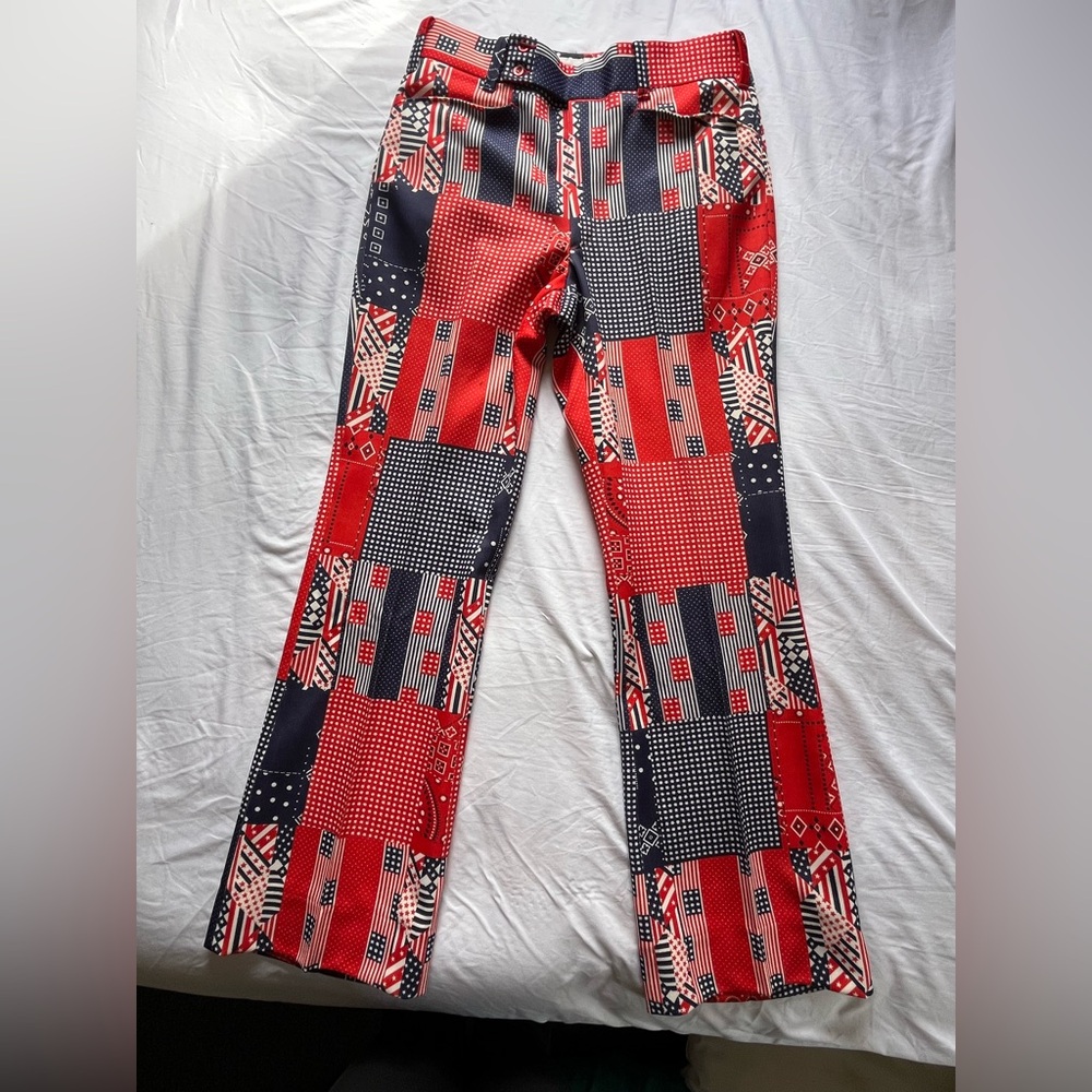 Vtg ROUGH RIDER TROUSERS Mens California Patchwork bandana Union Label Red Blue